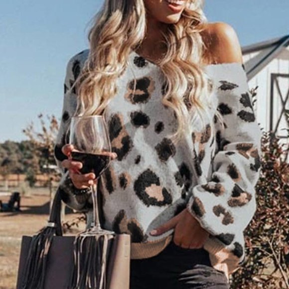 Chic Leopard Print VNeck Sweater - Picture 3 of 6